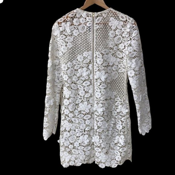 Self-Portrait 3D Flower White Lace Long Sleeve Mini Dress Size 8 - Picture 2 of 15